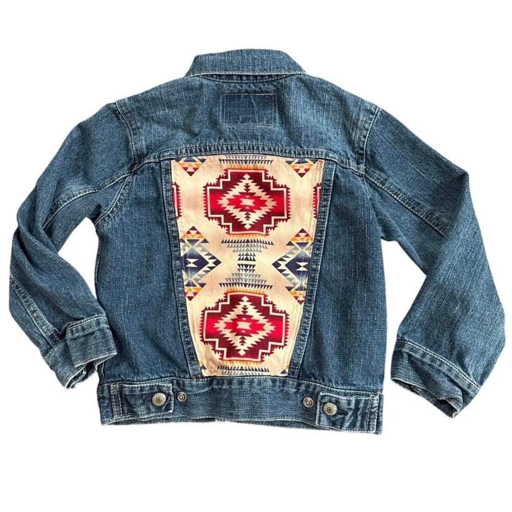 Levi Strauss Girls Aztec Panel Denim Jean Jacket Size 5